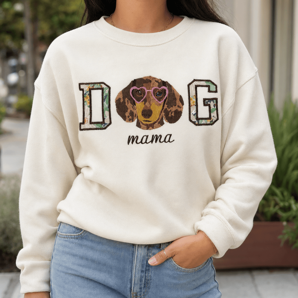 Custom DOG mama Embroidered Pet Portrait Sweatshirt
