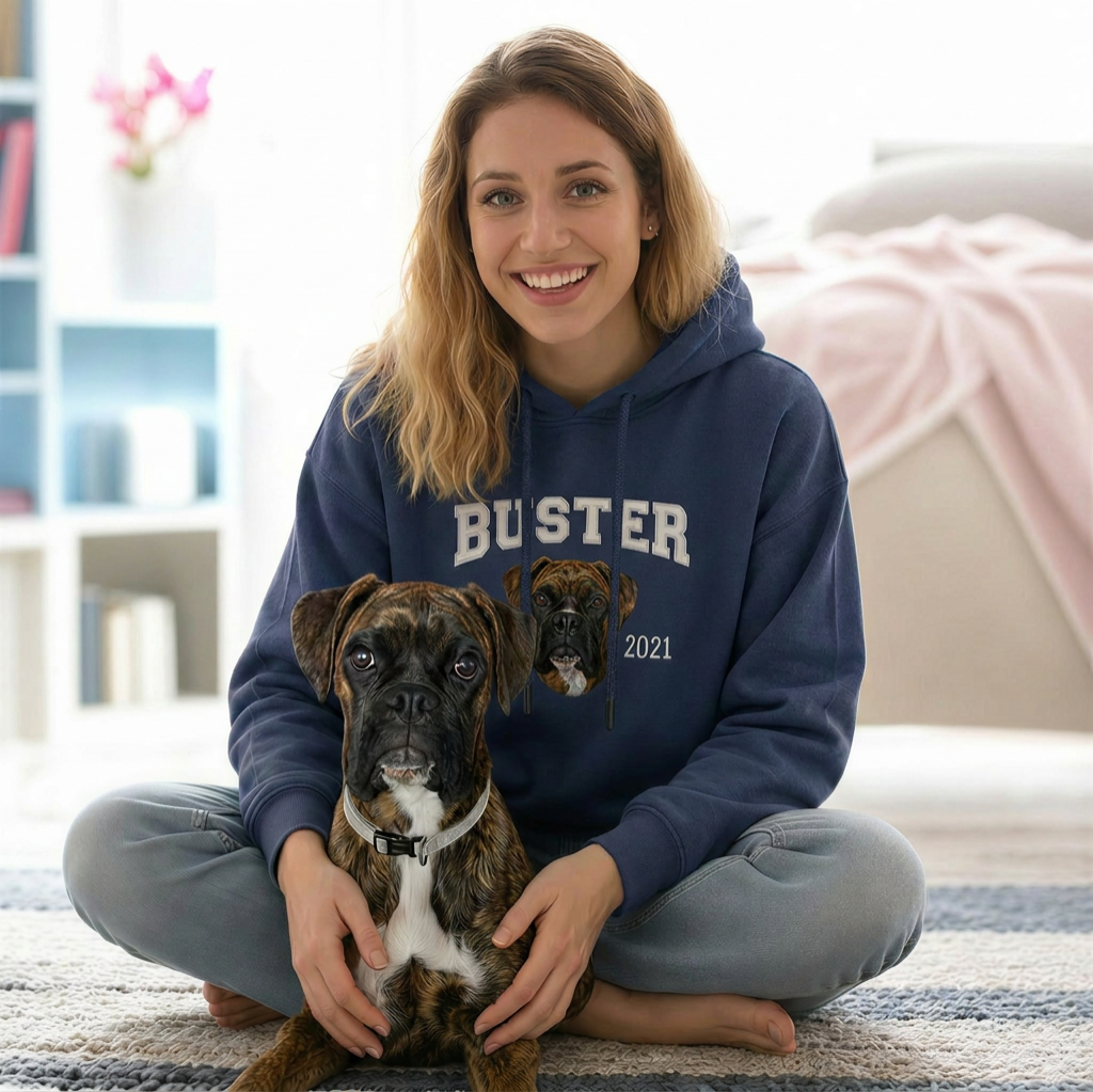 Custom College Embroidered Pet Portrait Hoodie