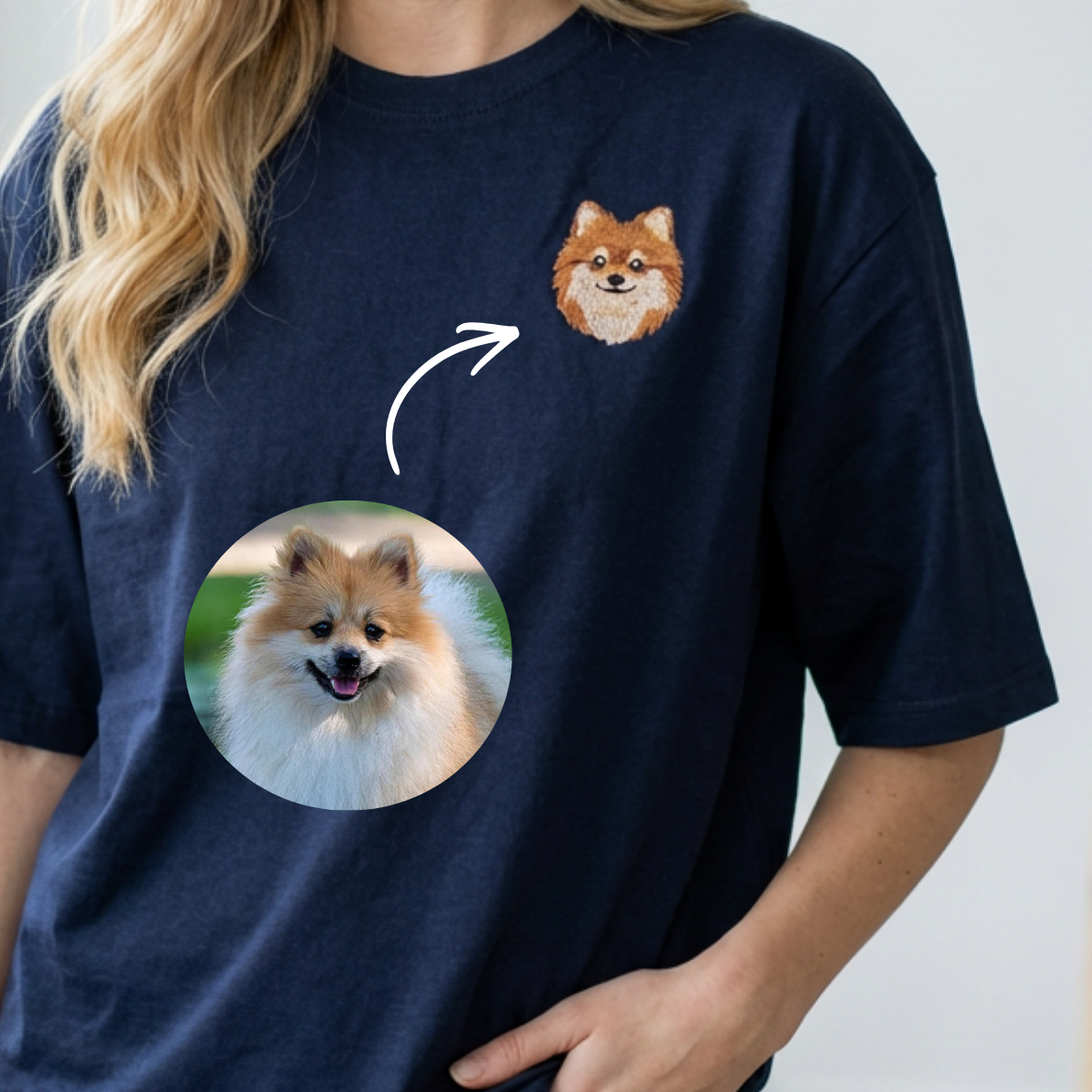 Custom Full-Color Embroidered Pet Portrait T-shirt