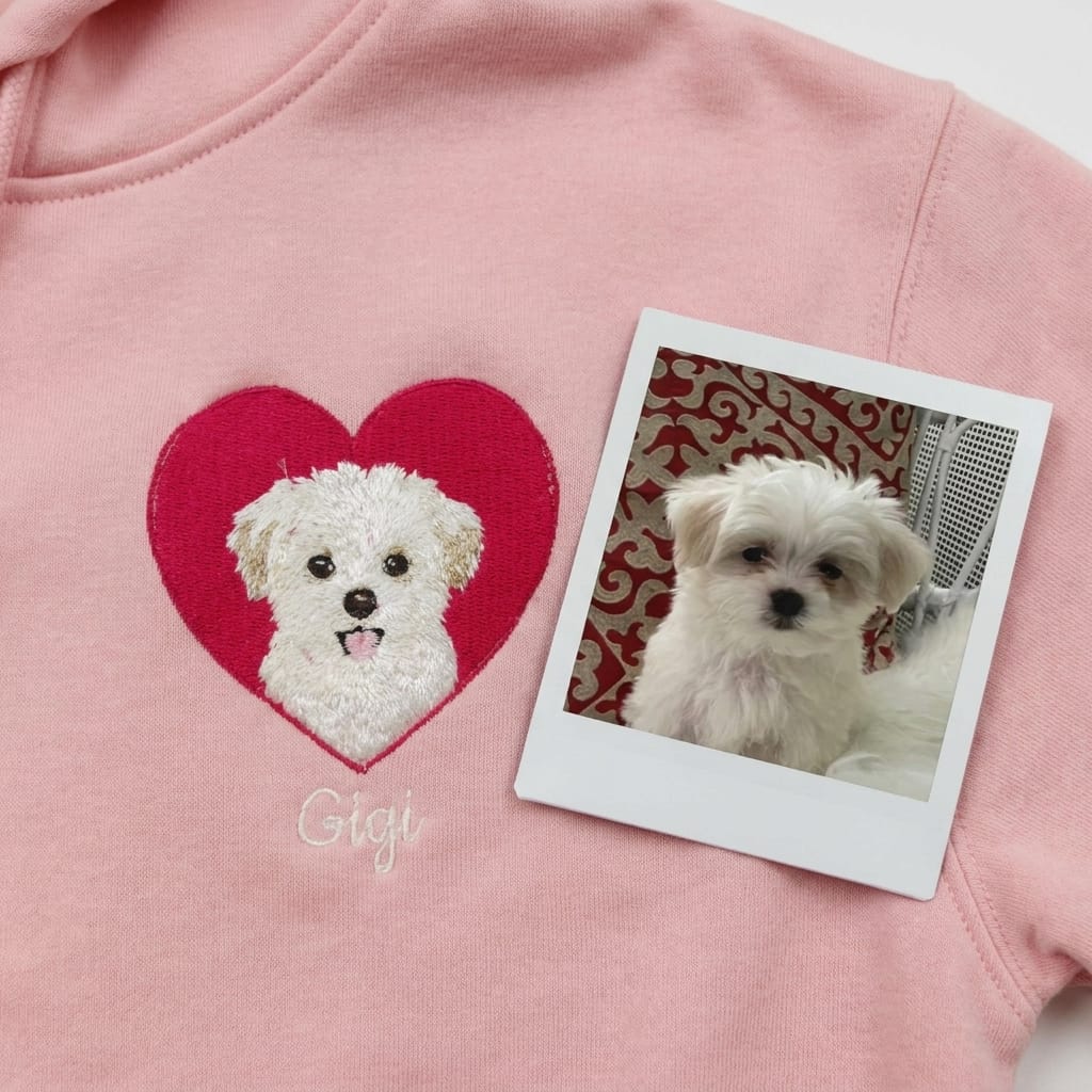 Custom Heart Embroidered Pet Portrait Hoodie