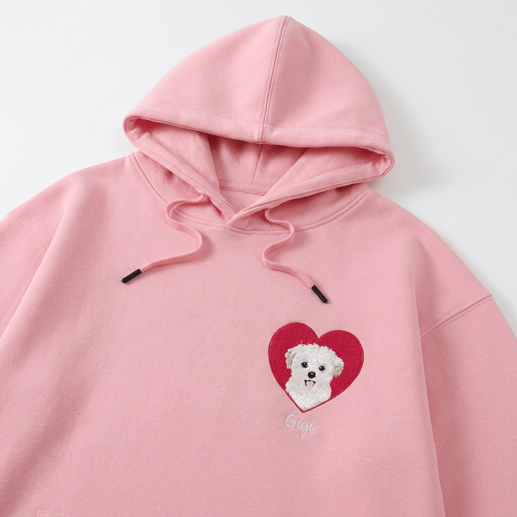 Custom Heart Embroidered Pet Portrait Hoodie