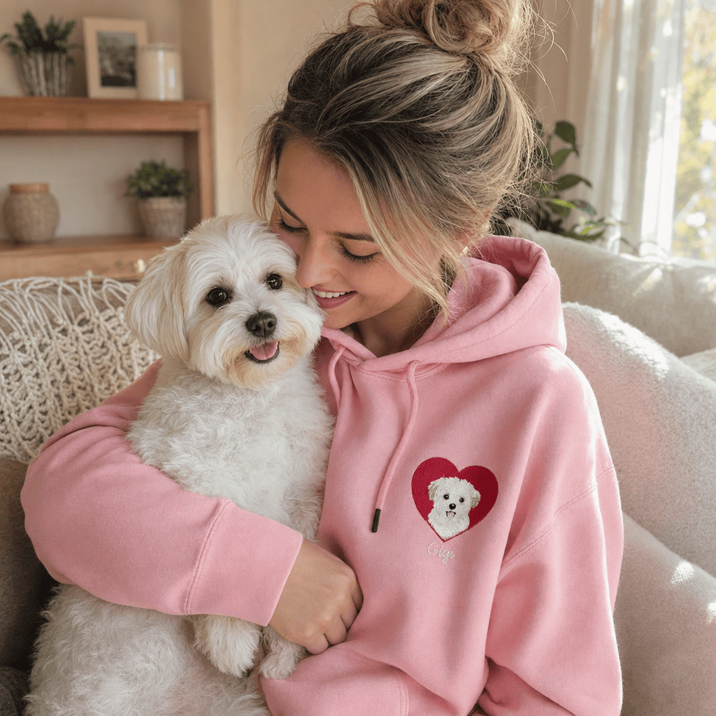 Custom Heart Embroidered Pet Portrait Hoodie