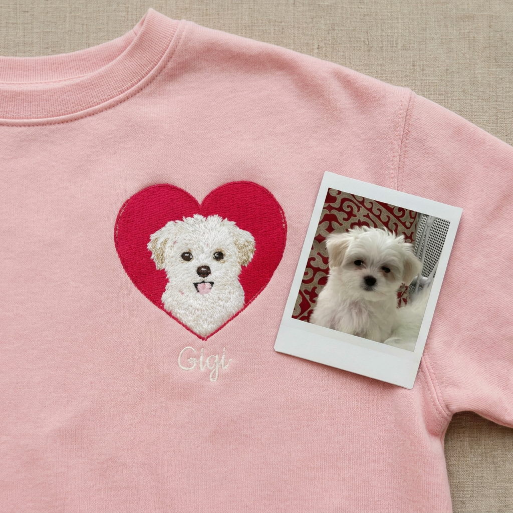 Custom Heart Embroidered Pet Portrait Sweatshirt