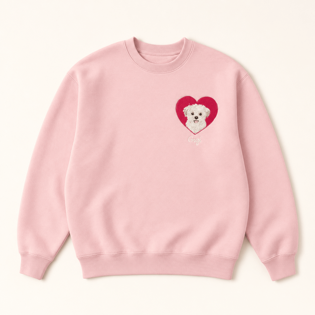 Custom Heart Embroidered Pet Portrait Sweatshirt