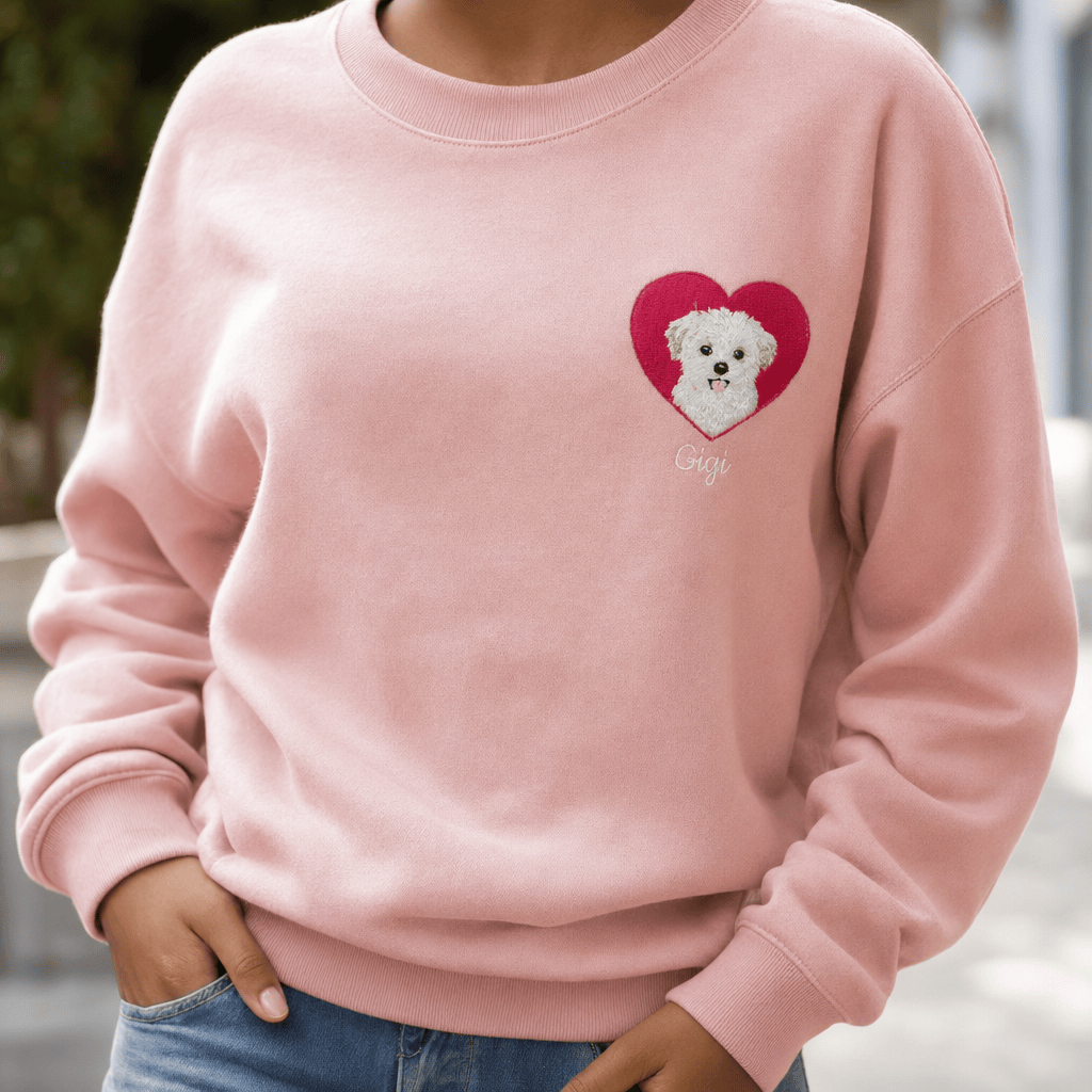 Custom Heart Embroidered Pet Portrait Sweatshirt