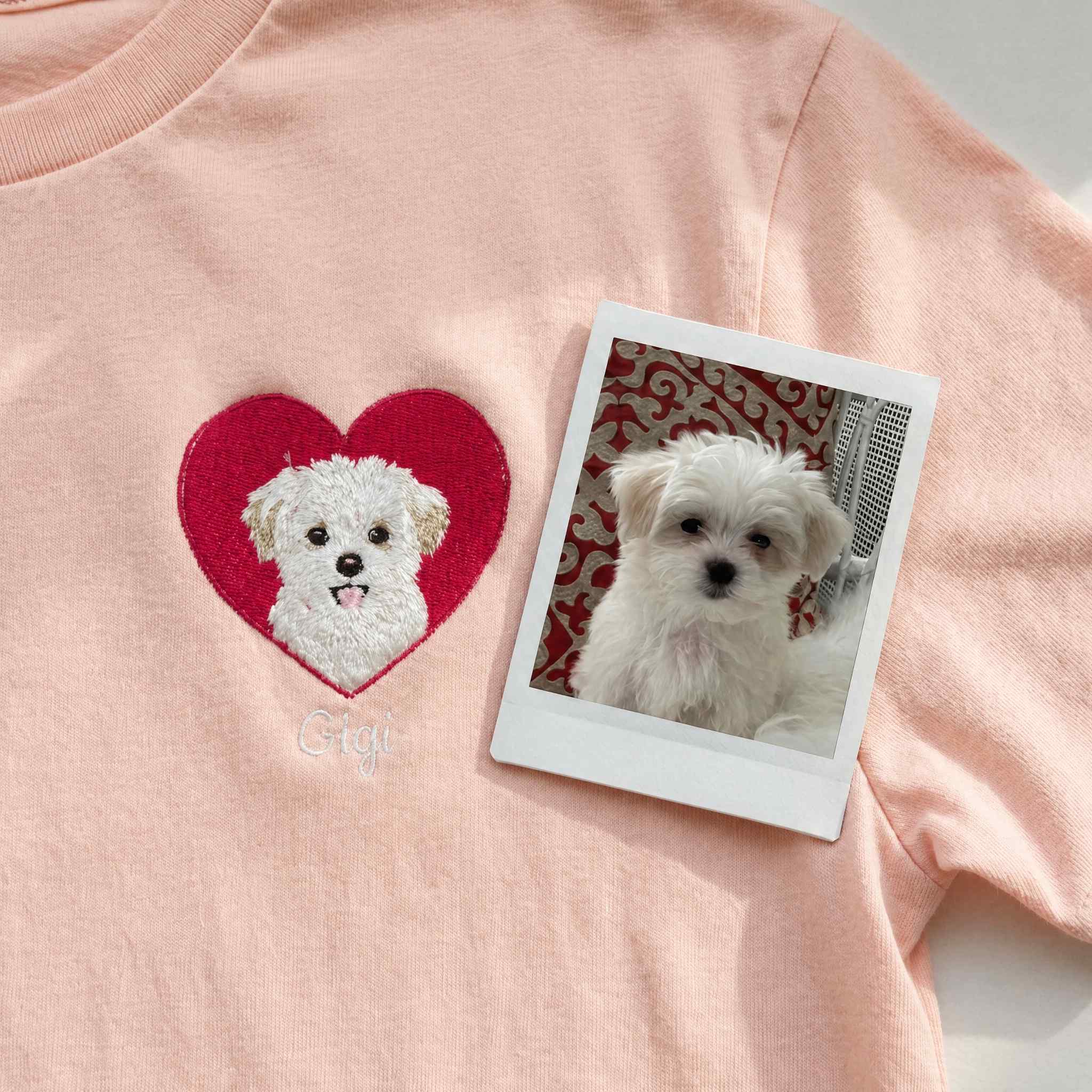 Custom Heart Embroidered Pet Portrait T-shirt