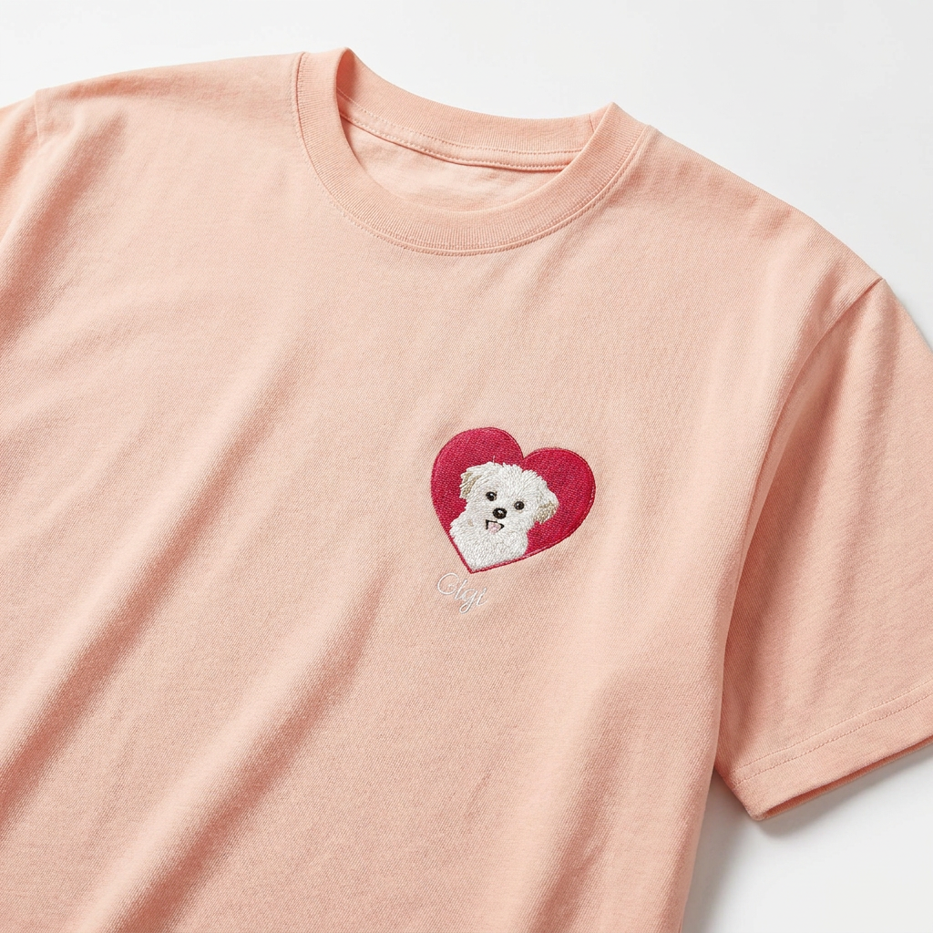 Custom Heart Embroidered Pet Portrait T-shirt