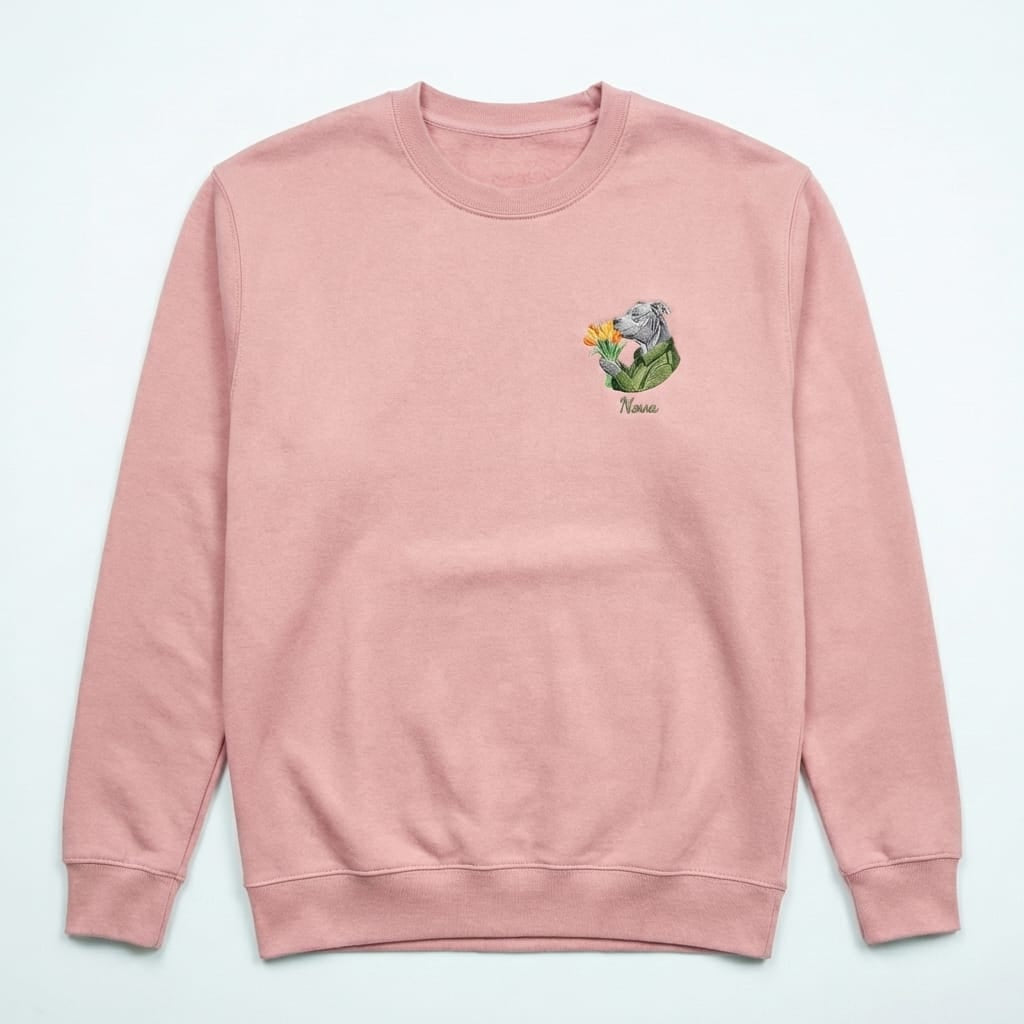 Custom Blooming Hug Embroidered Dog Portrait Sweatshirt, Hoodie