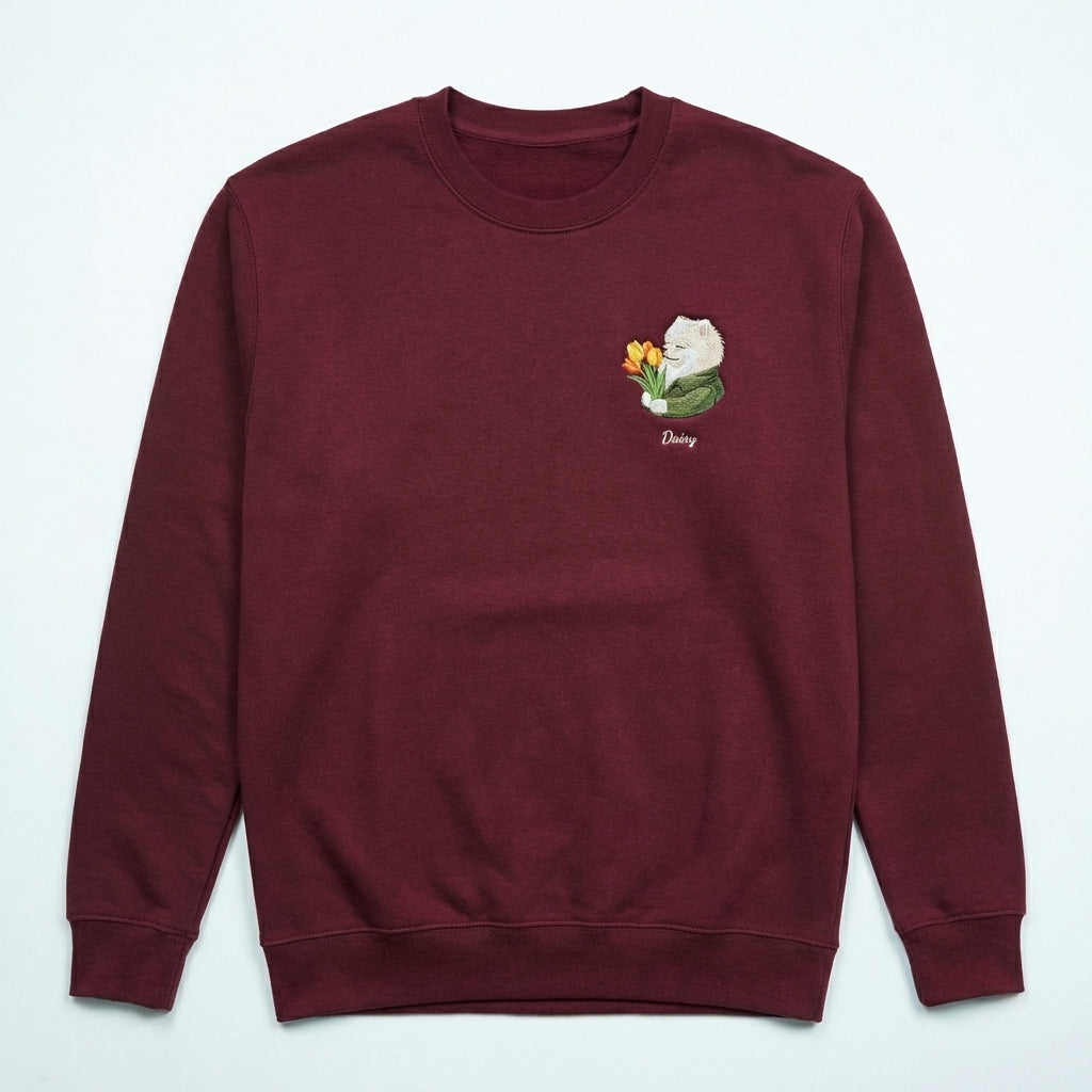 Custom Blooming Hug Embroidered Dog Portrait Sweatshirt, Hoodie