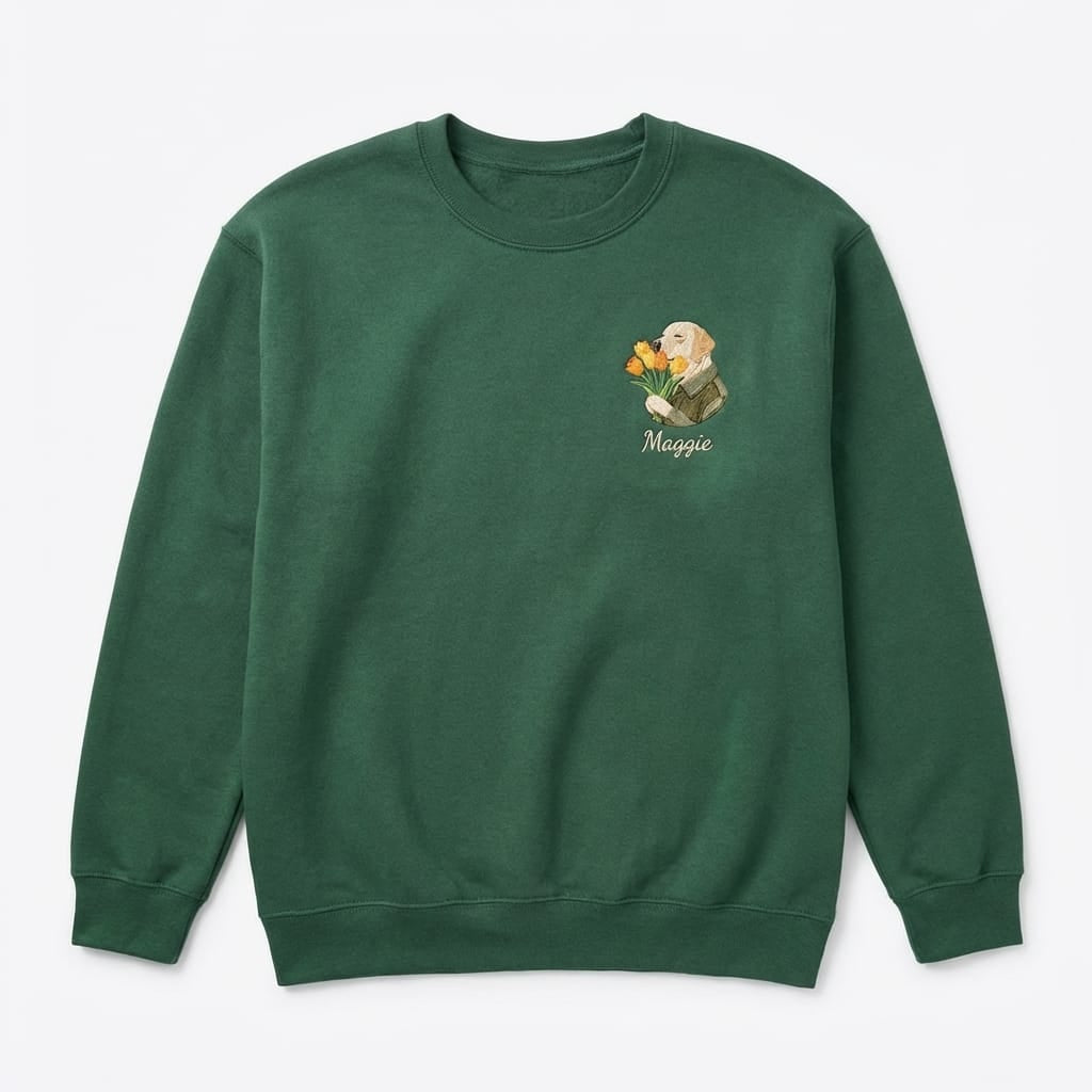 Custom Blooming Hug Embroidered Dog Portrait Sweatshirt, Hoodie