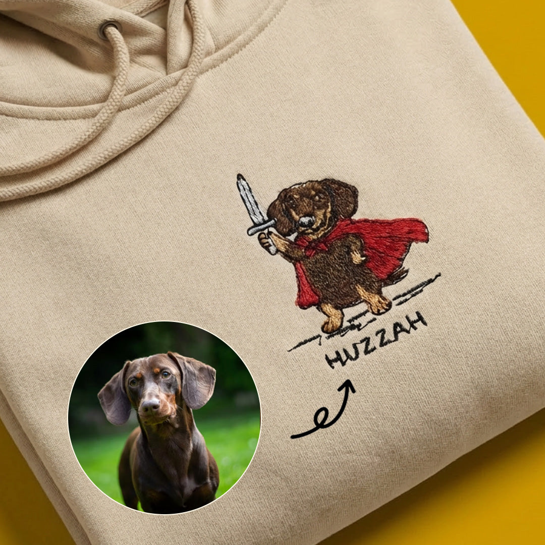 Custom HUZZAH Embroidered Dog Portrait Hoodie, Sweatshirt