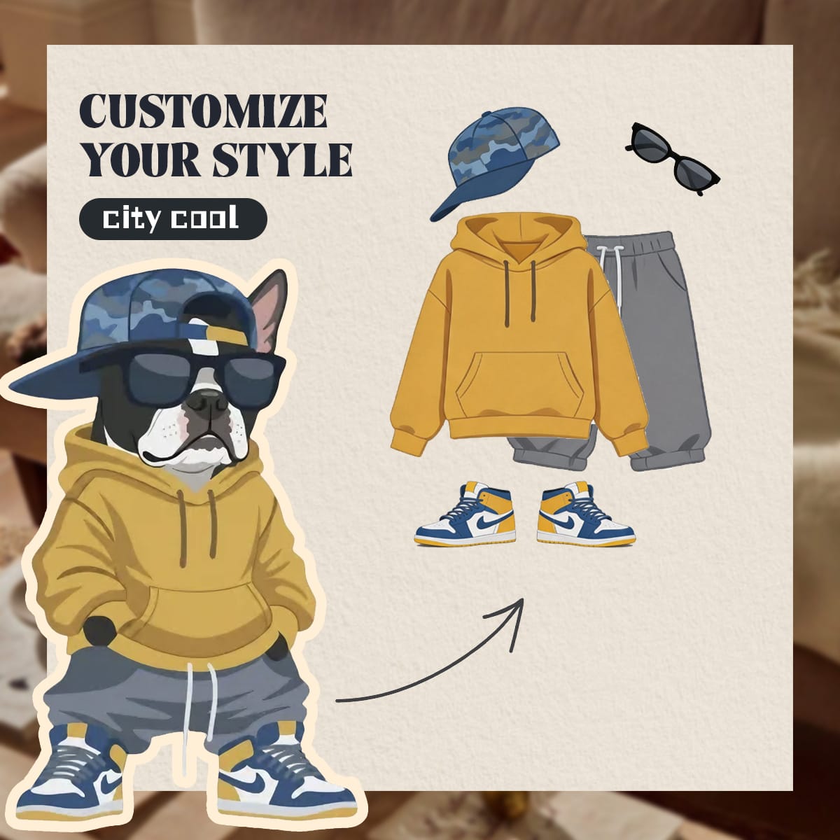 Custom City Cool Embroidered Dog Portrait Hoodie, Sweatshirt