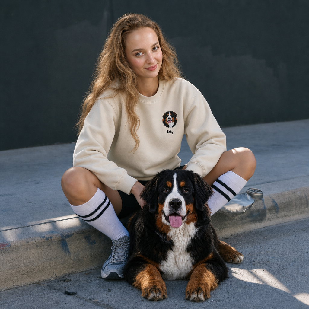 Custom Full-Color Embroidered Pet Portrait Sweatshirt