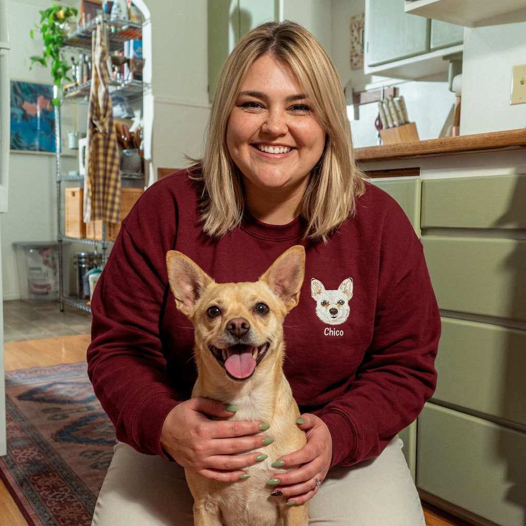 Custom Full-Color Embroidered Pet Portrait Sweatshirt