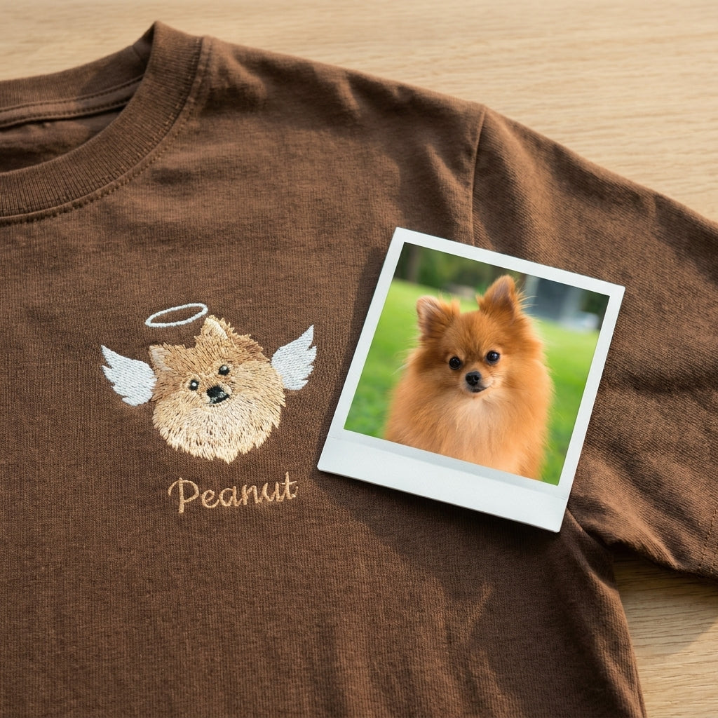 Custom Memorial Embroidered Pet Portrait T-shirt