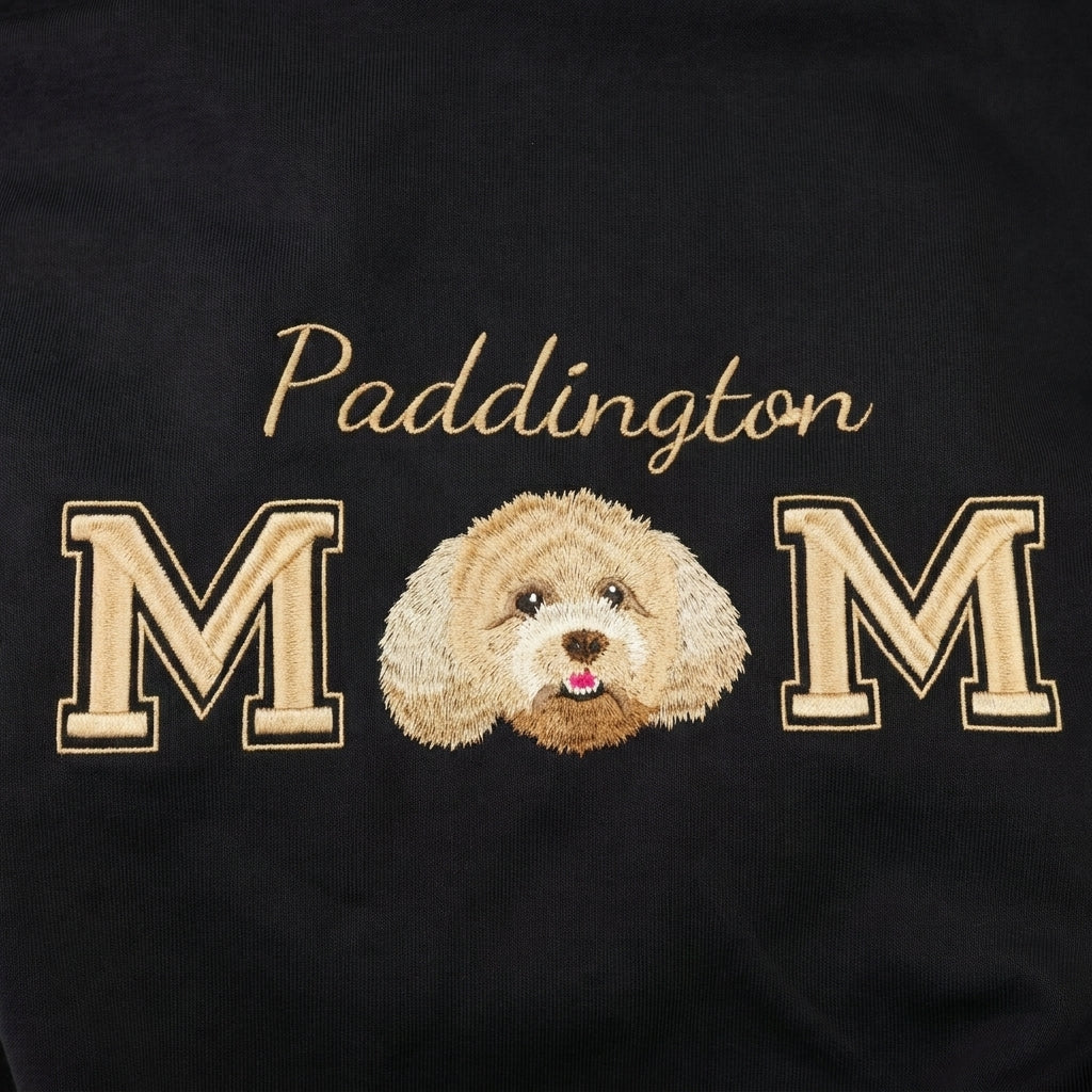 Custom MOM Embroidered Pet Portrait T-shirt