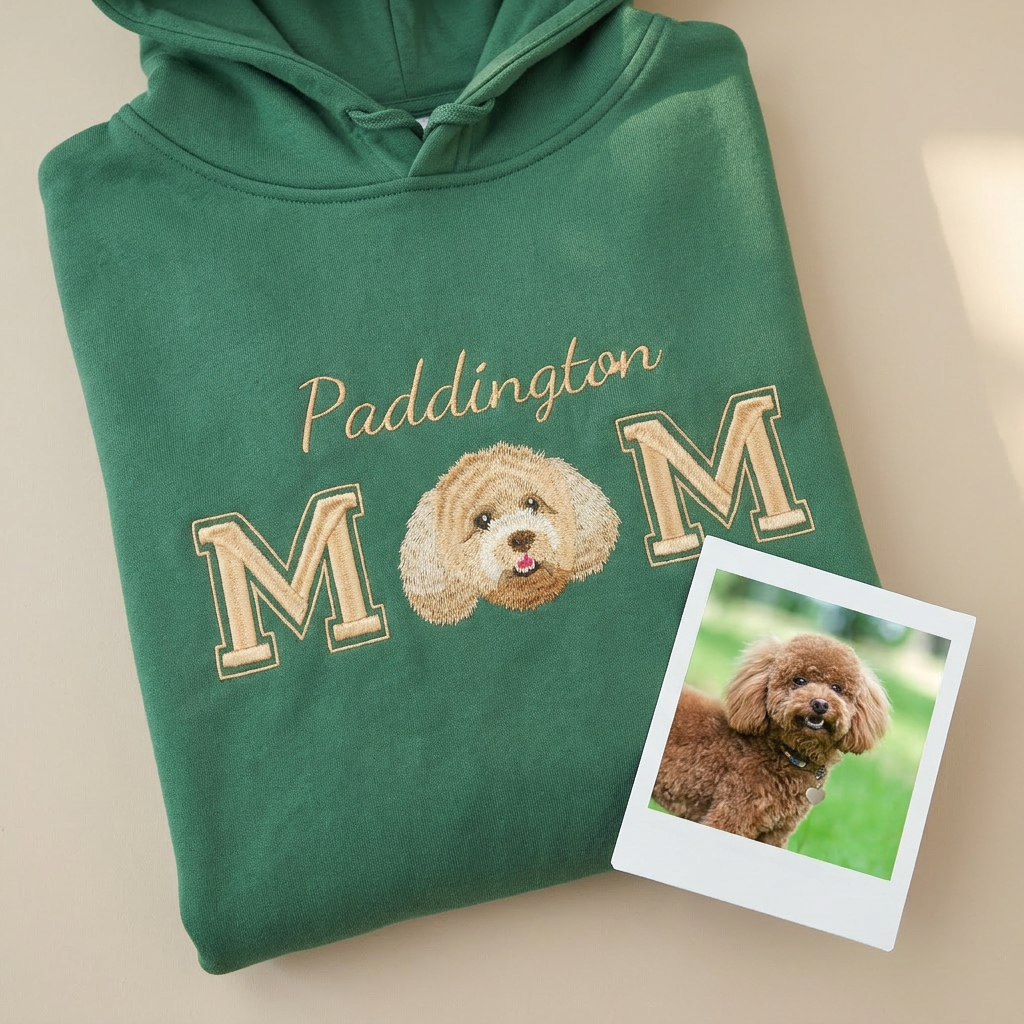 Custom MOM Embroidered Pet Portrait Hoodie