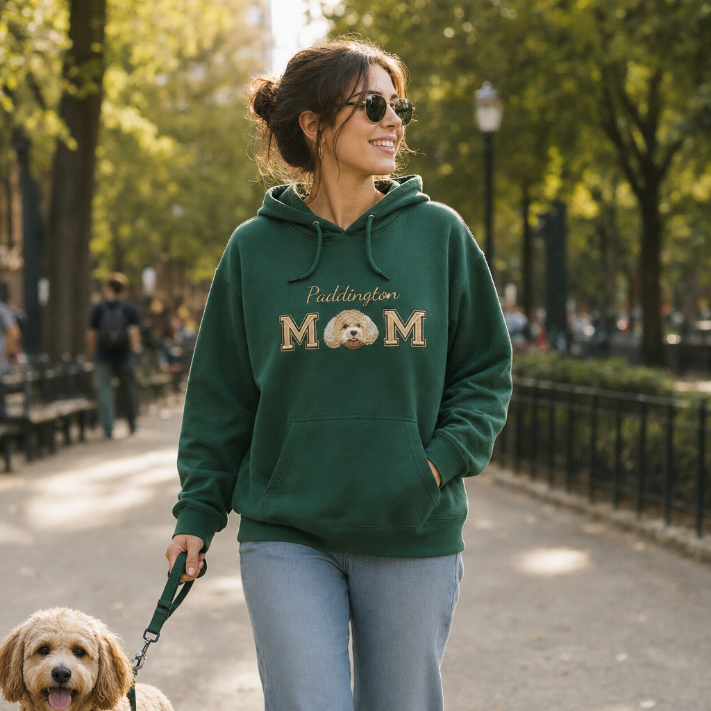 Custom MOM Embroidered Pet Portrait Hoodie
