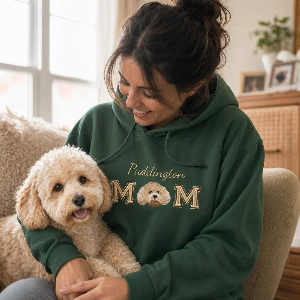 Custom MOM Embroidered Pet Portrait Hoodie