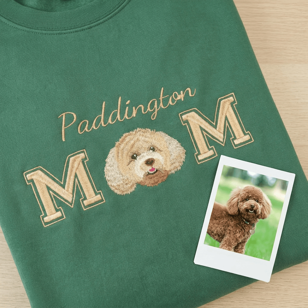 Custom MOM Embroidered Pet Portrait Sweatshirt