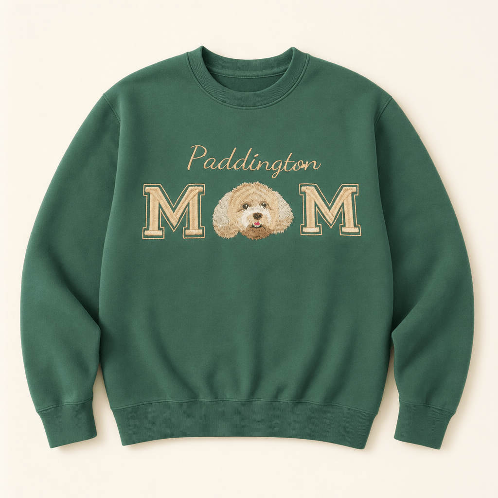 Custom MOM Embroidered Pet Portrait Sweatshirt