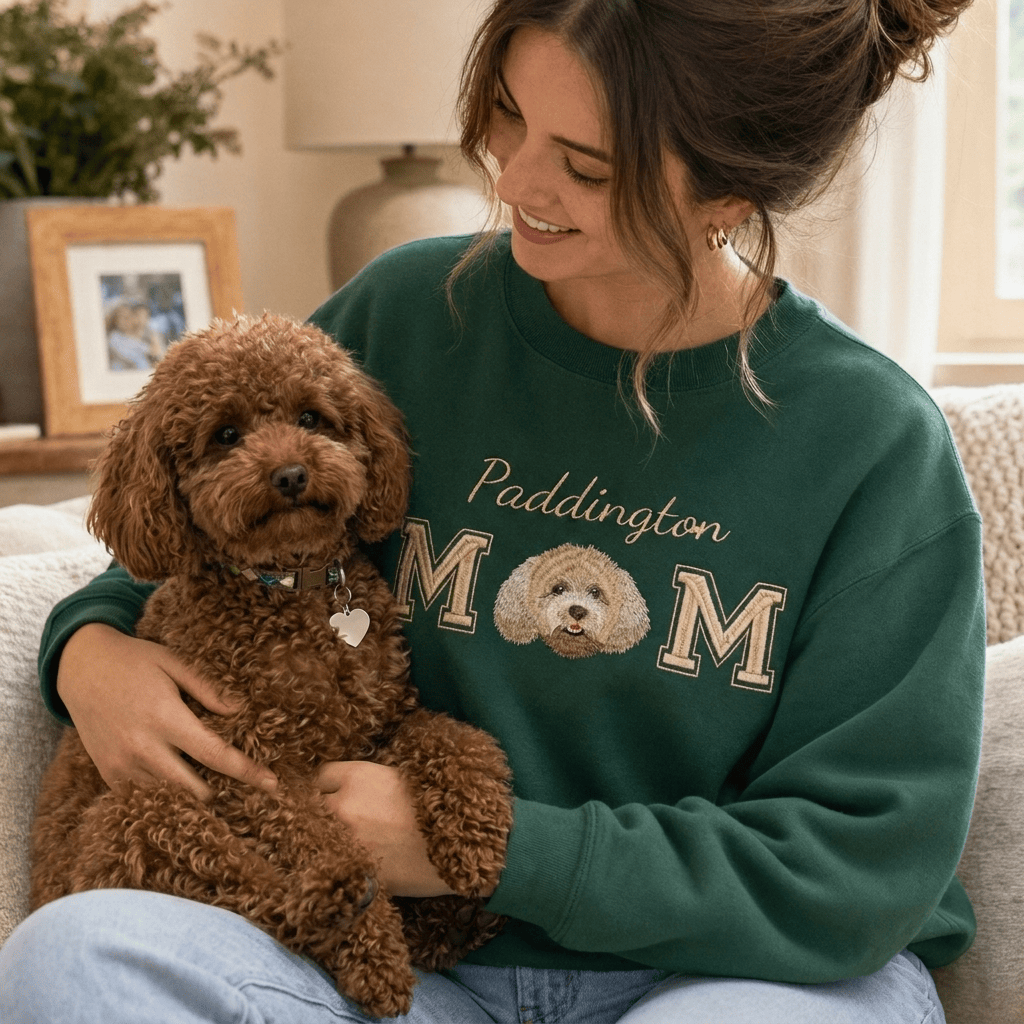 Custom MOM Embroidered Pet Portrait Sweatshirt