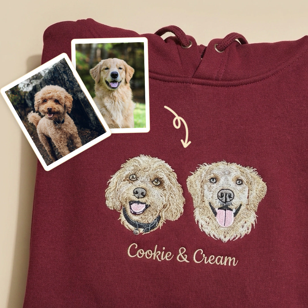 Custom Full-Color Embroidered Multi Dogs Portrait Sweatshirt, Hoodie
