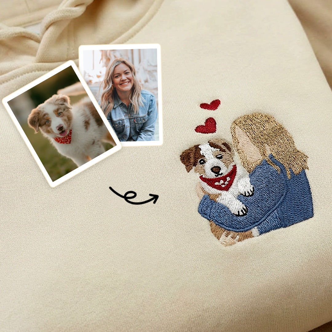 Custom My Love Embroidered Dog Portrait Hoodie, Sweatshirt