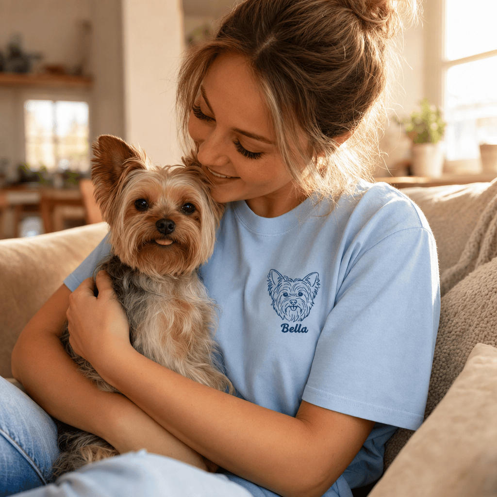 Custom Outline Embroidered Pet Portrait T-shirt
