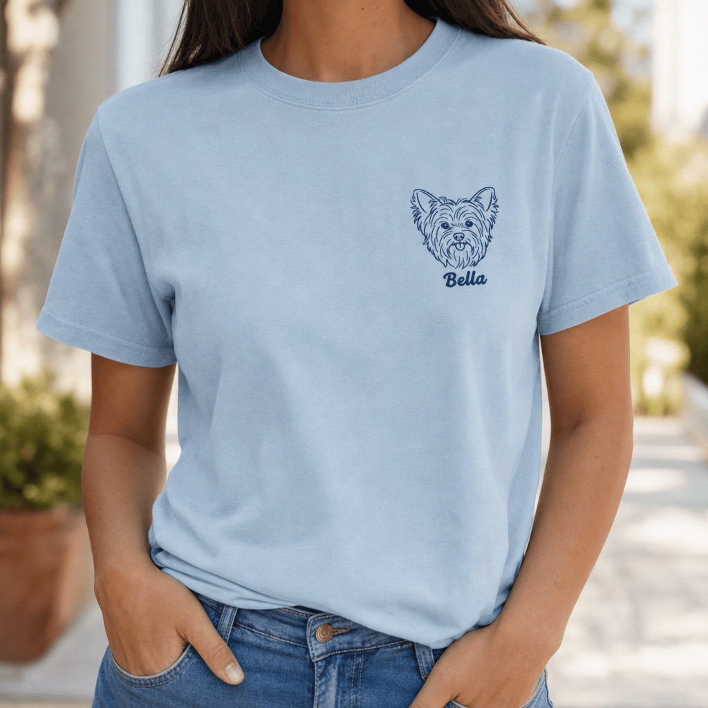 Custom Outline Embroidered Pet Portrait T-shirt