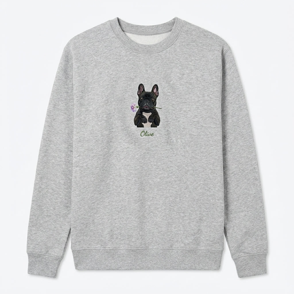 Custom Gentle Petal Embroidered Dog Portrait Hoodie, Sweatshirt