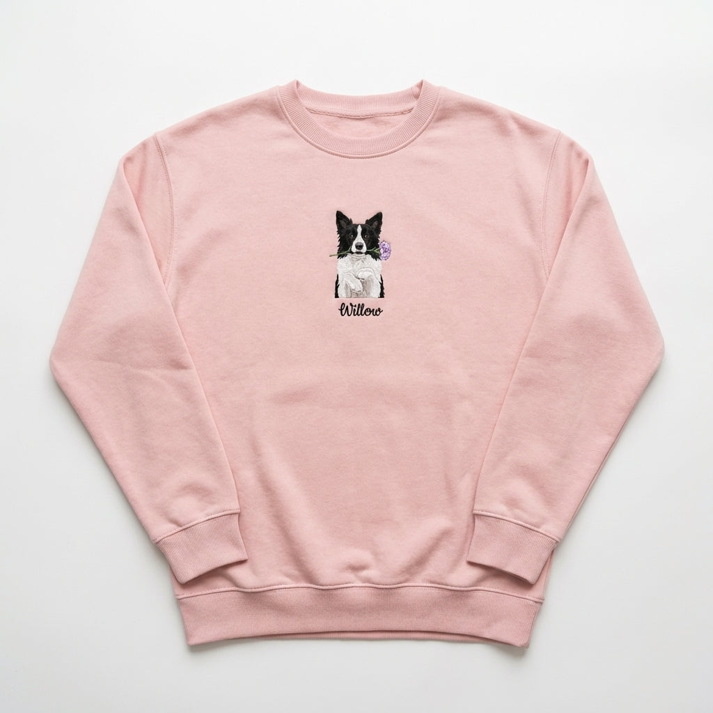 Custom Gentle Petal Embroidered Dog Portrait Hoodie, Sweatshirt