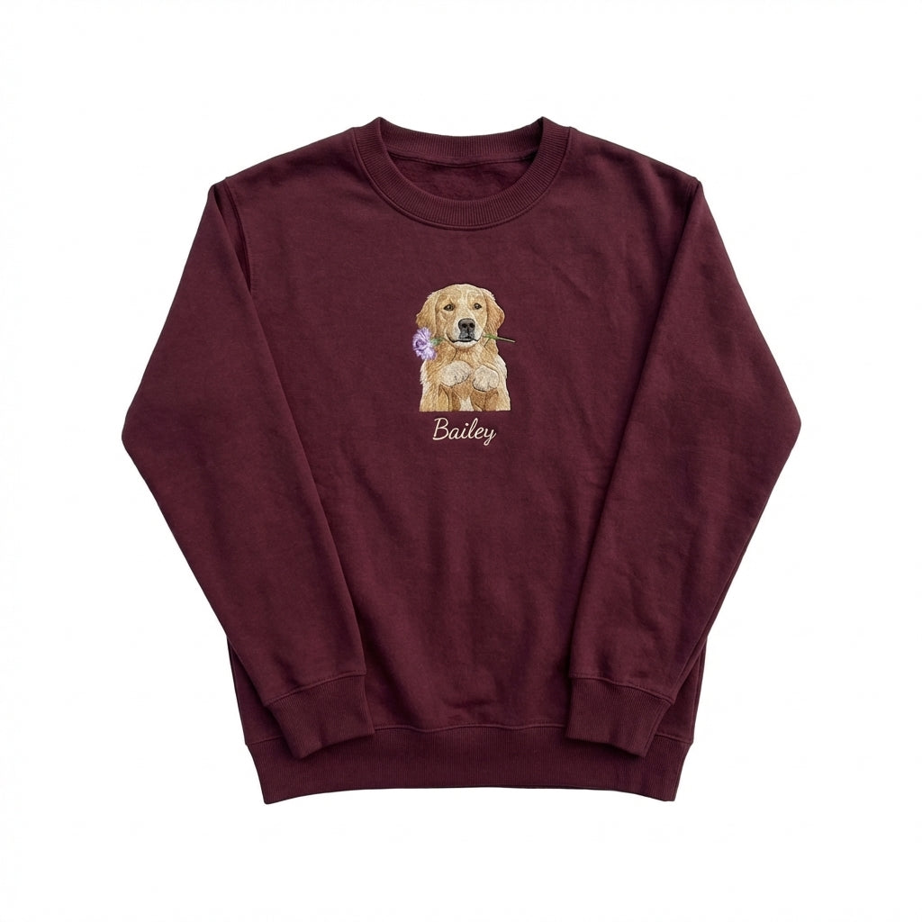 Custom Gentle Petal Embroidered Dog Portrait Hoodie, Sweatshirt