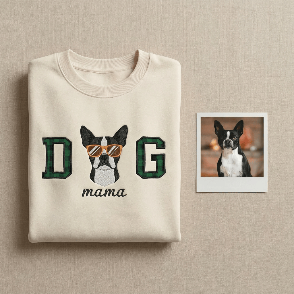Custom DOG mama Embroidered Pet Portrait Sweatshirt