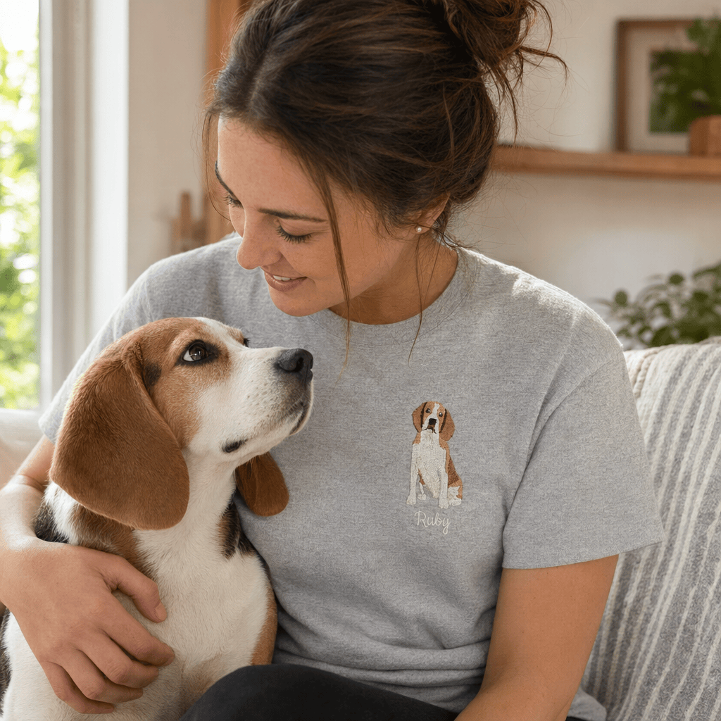 Custom Sitting Embroidered Pet Portrait T-shirt