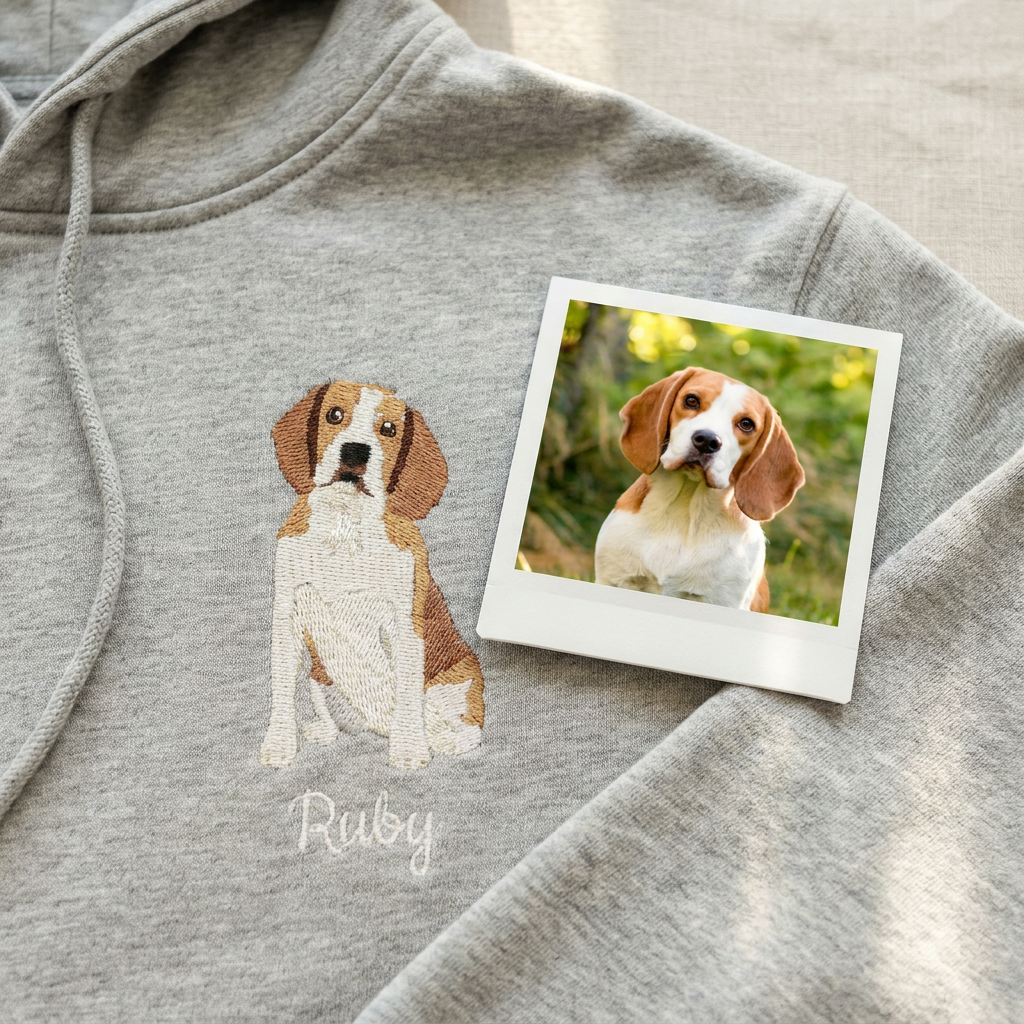 Custom Sitting Embroidered Pet Portrait Hoodie