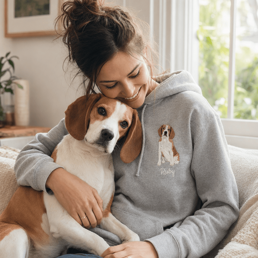 Custom Sitting Embroidered Pet Portrait Hoodie