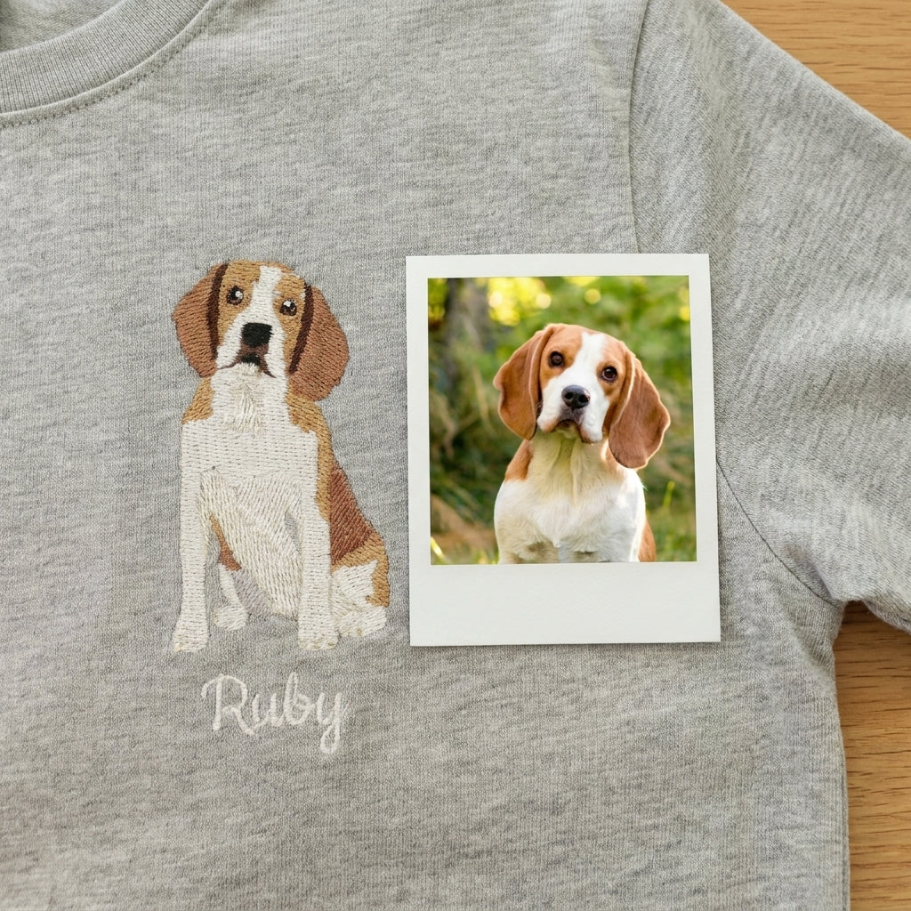 Custom Sitting Embroidered Pet Portrait T-shirt