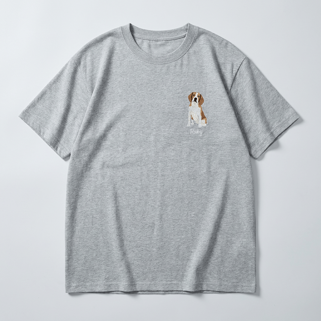 Custom Sitting Embroidered Pet Portrait T-shirt
