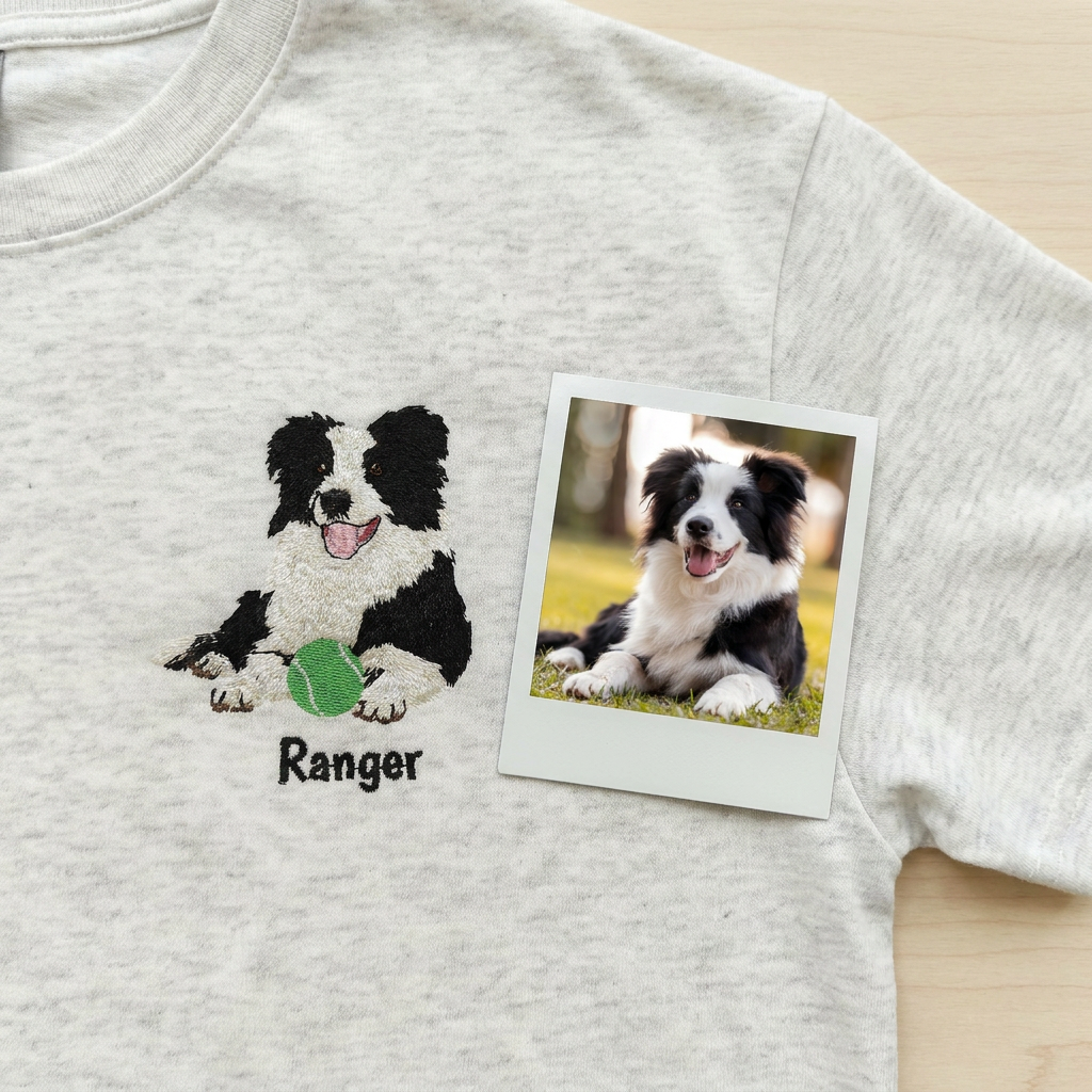 Custom Tennis Embroidered Pet Portrait T-shirt