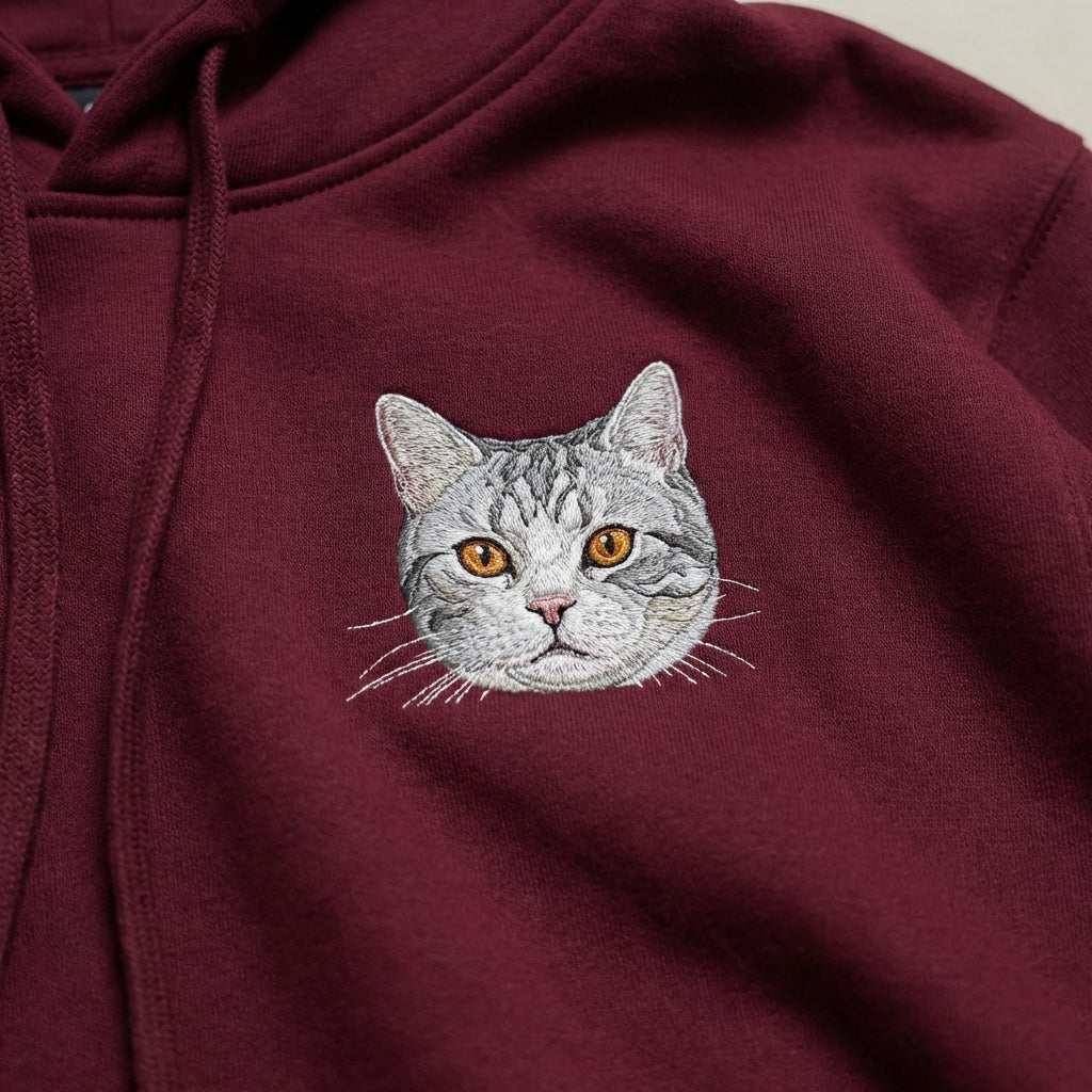 Custom Full-Color Embroidered Dog Portrait Hoodie