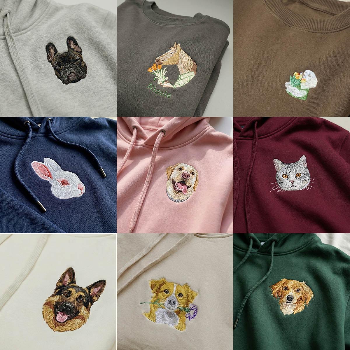 Custom Full-Color Embroidered Dog Portrait Hoodie