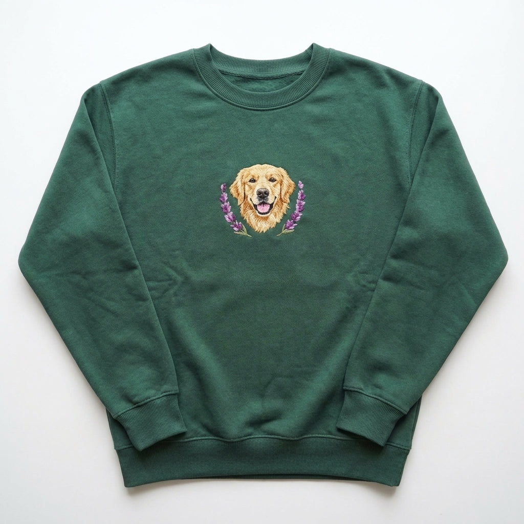 Custom Wildflower Embroidered Dog Portrait Hoodie, Sweatshirt