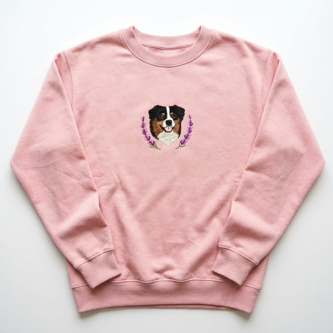 Custom Wildflower Embroidered Dog Portrait Hoodie, Sweatshirt